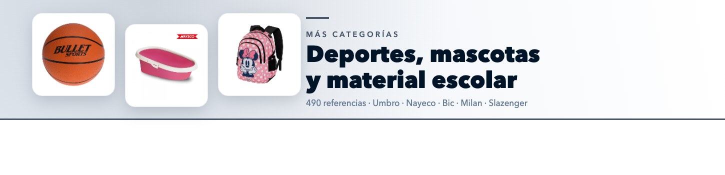 Deportes, mascotas y material escolar