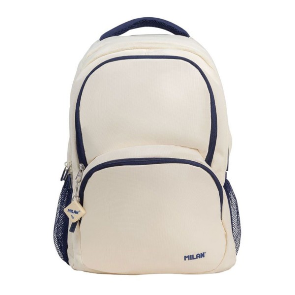 MILAN Mochila Escolar 4 Cremalleras Serie 1918 25 L Beige y Azul Marino